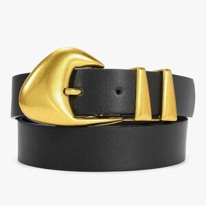 NEW Amazon Women's Leather Black Belt with Gold Buckle